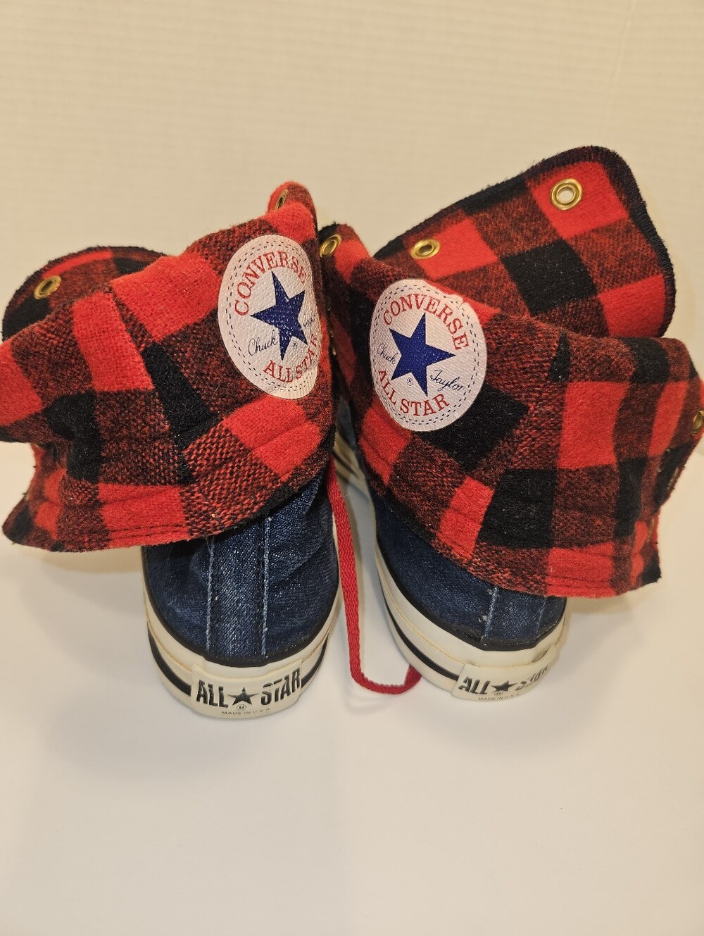 Converse Vintage XXHI Fold Down Denim Plaid All Star High Top Sneakers Sz 8 1/2 - Picture 3 of 8